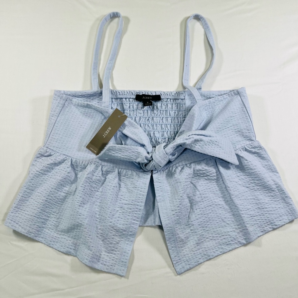 J.Crew Seersucker Tie-Front Top. cropped tank top a fit-and-flare silhouette.
